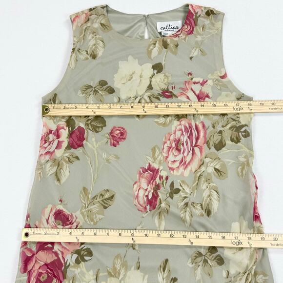 Vintage Cattiva  Women’s Floral 100% Silk Layered Slip Dress Size 10 Sage Green - Picture 10 of 12